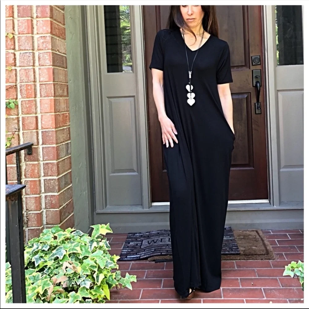 ✨RESTOCKED✨ V NECK LOOSE FIT MAXI DRESS POCKETS - Picture 3 of 6